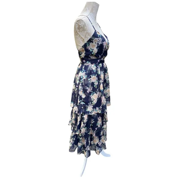 Lulus Cultivate Crushes Navy Floral Print Tiered Ruffled Midi Dress Size S - Image 5