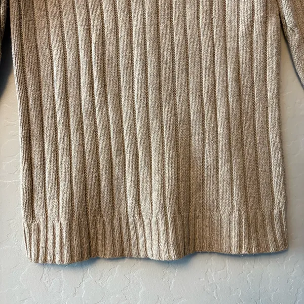 Hollister Y2K beige cable knit hooded deep v-neck rabbit hair sweater large - Image 13