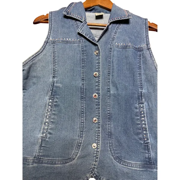 Unbranded Women Medium Wash Rhinestone Studded Denim Vest Blue‎ Small 4301C - Image 2