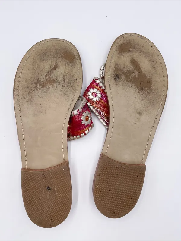 Jack Rogers Navajo Flat Metallic Red Silver Whipstitch Leather Thong Sandals 7 N - Image 10