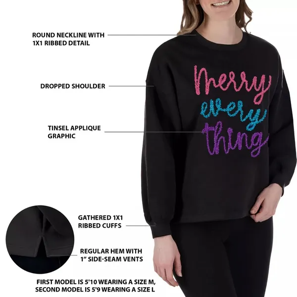 State Of Mine Sparkle Tinsel Merry Everything Sweatshirt W1421 Sz L - Image 3