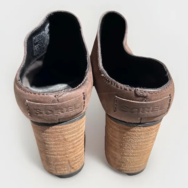 SOREL Addington Mule Boot Women 9 Slip Block Heel Brown Leather Shoes Boho - Image 6
