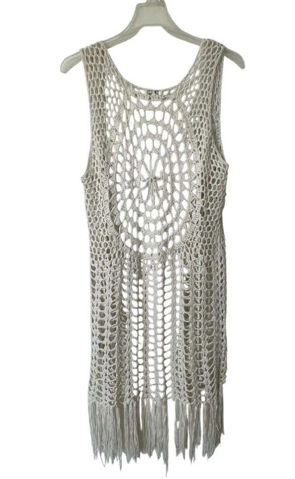 Umgee Crochet Fringe Ivory cardigan sweater size L - Image 2