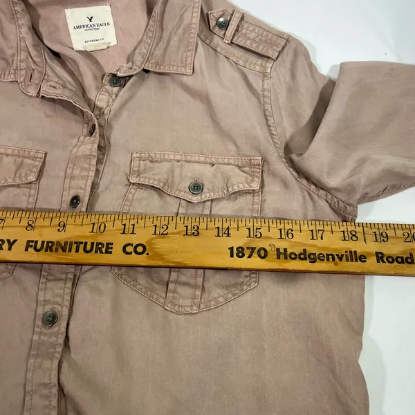 American Eagle Button Down Shirt Boyfriend Fit Women’s SM‎ Taupe PREOWNED - Image 13