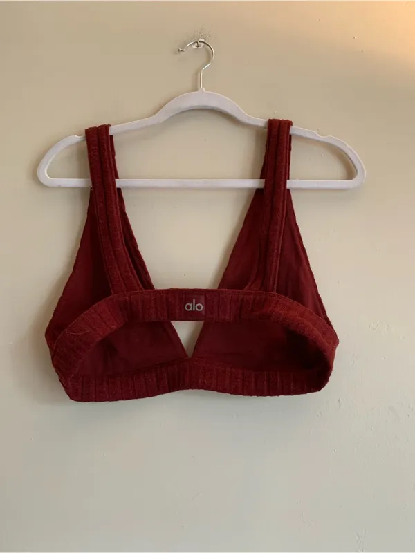 ALO Yoga Ribbed Bralette Deep Burgundy Women Intimate Size Large Lounge - Image 3