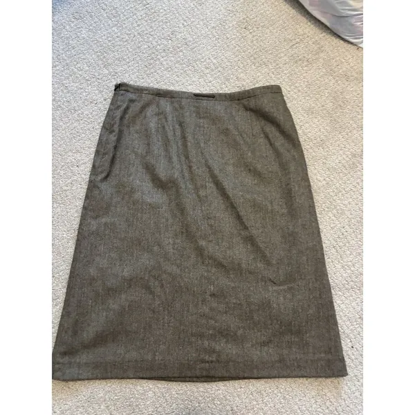 Banana Republic Drawstring Wool‎ Blend Skirt 12 Brown Herringbone Midi Pencil - Image 7
