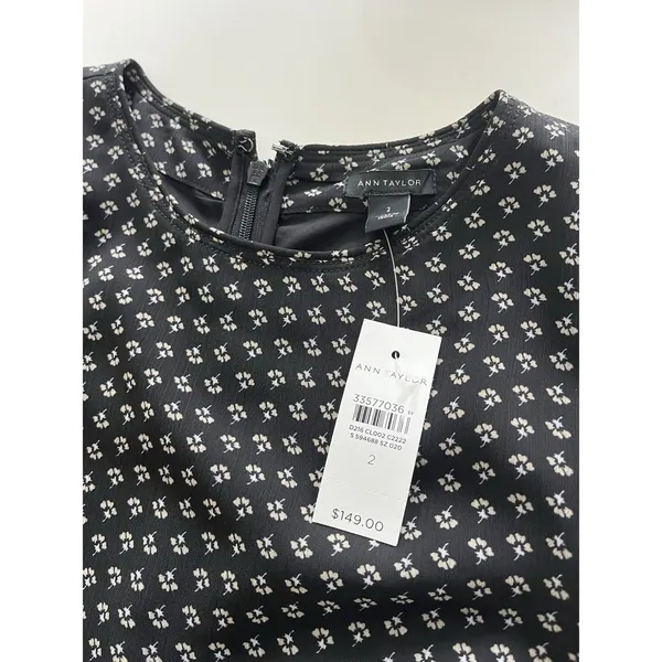 Ann Taylor Sheath Dress Womens 2 Black Floral Cap Sleeve NWT - Image 4
