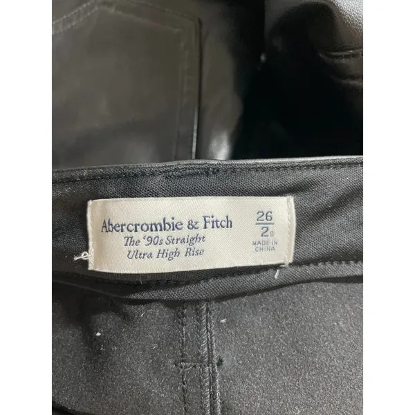 Abercrombie & Fitch 90s Straight Ultra High Rise Black Faux Leather Trousers 2 - Image 5