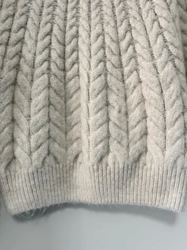 H&M M Alpaca Blend Cable Knit Sweater Oatmeal Oversized Chunky Crew Neck Ribbed - Image 5