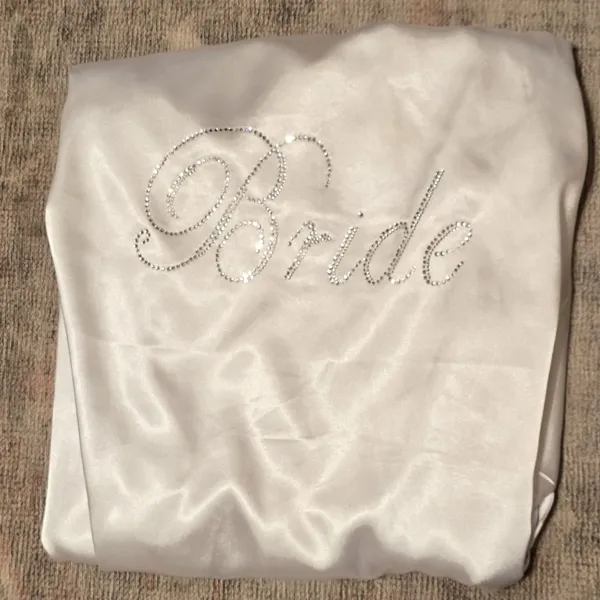 BRIDE Satin Kimono Robe With Rhinestone Lettering S/M Girl Extraordinaire White - Image 4