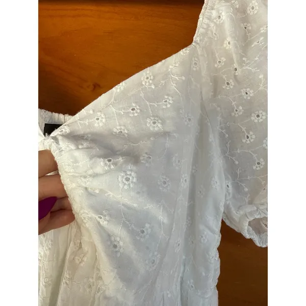 NWT Lulus Sunny Day Stunner White Eyelet Embroidered Babydoll Dress LWD Party L - Image 7