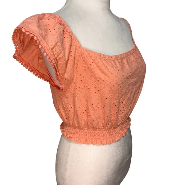 Happily Grey Eyelet Crop Top Women S Peach Fruit‎ Smocked Boho Cottage Prairie - Image 3