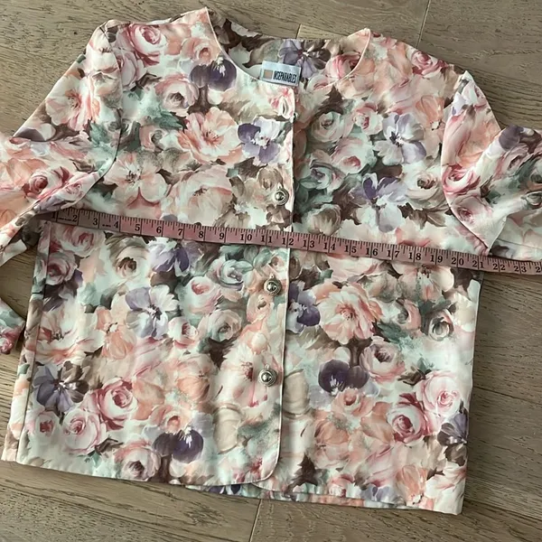 Vintage Pastel Floral Blazer Rose Garden Button Jacket Cottagecore M/L - Image 5