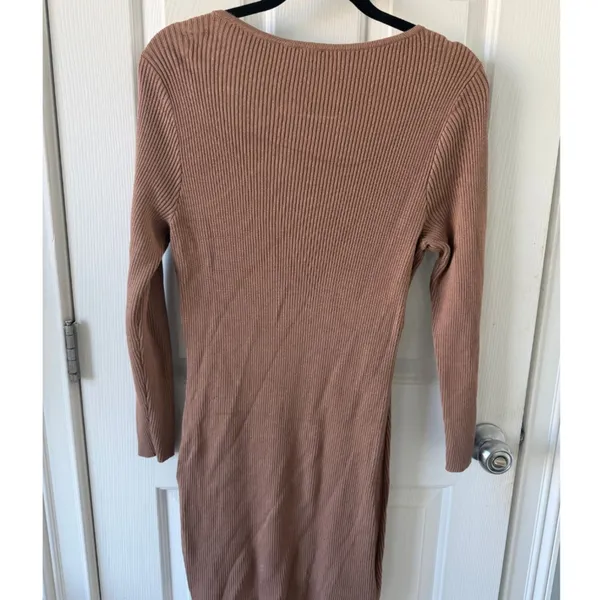 Abercrombie &‎ Fitch XLP Ribbed Sweater Dress Brown Long Sleeve Scoop Bodycon - Image 4