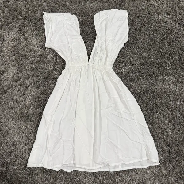 ASOS Design Tall Flutter Sleeve Mini Beach Dress in White, Size 0​​​​ - Image 3