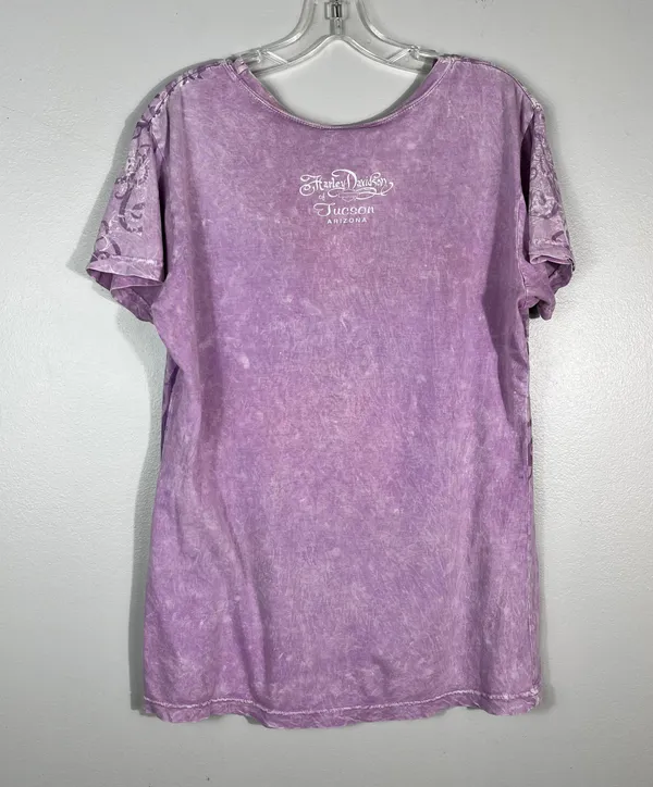 Harley Davidson Y2K Purple Leopard Print Fitted Script Logo Biker T-Shirt Large - Image 5