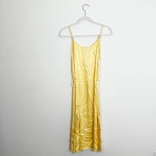 Raquel Allegra Slip Midi Dress Yellow Satin Size Small/4 - Image 4