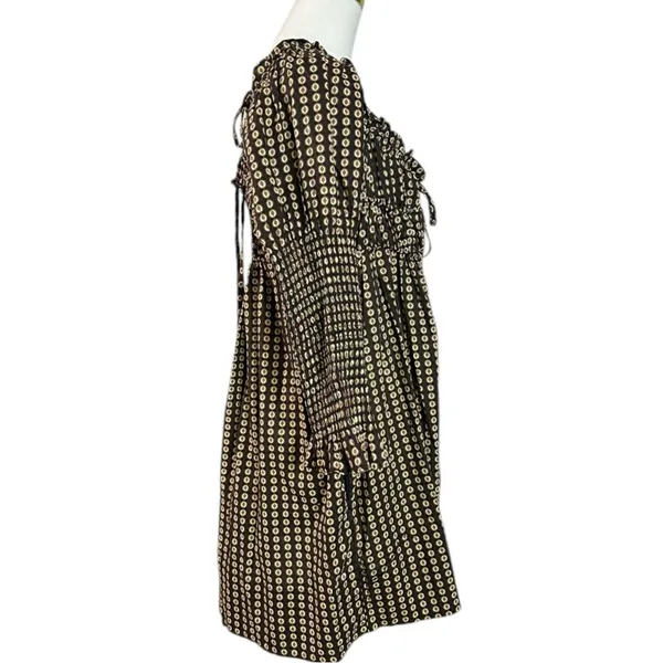 Free People Retro 70s Babydoll Star Dip Mini Dress in Black Combo Size Medium - Image 10