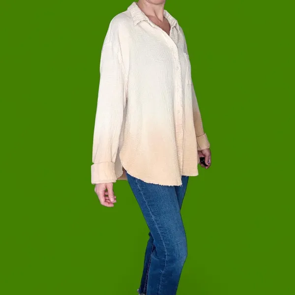 Le Miel Cream Beige Dip Dye Oversized Button Down Gauze Shirt - Image 4