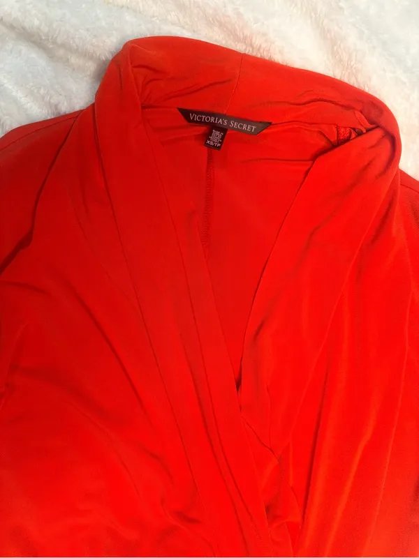 Victoria's Secret Red Long-Sleeve Draped Wrap Dress - Image 3