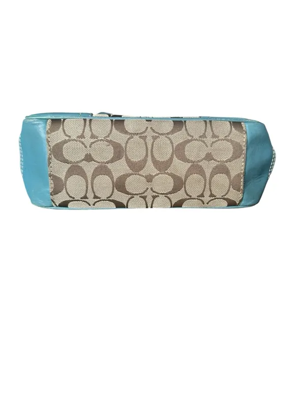 Coach Vintage Y2K Hadley Lunch Bag Beige Signature Canvas Tote Blue Leather Trim - Image 5