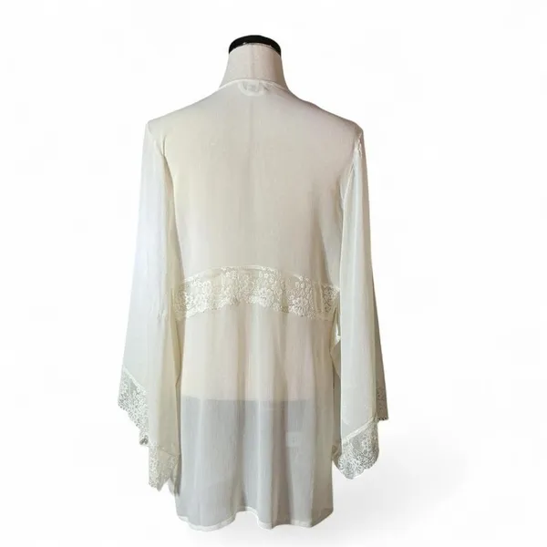 Jezebel Ivory Chiffon Lace Trim Robe Kimono‎ Sheer Bridal Loungewear OV-1601 S/M - Image 2