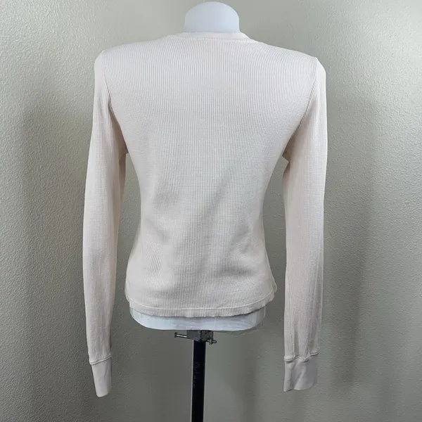 Loveshackfancy Thelia Waffle Knit Henley Top Cream Nude Color Sz XS - Image 6