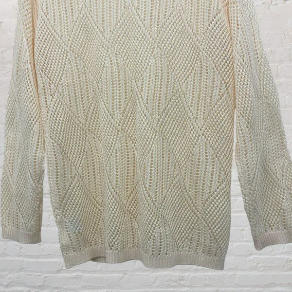 Cream Open Weave Crochet Oversized Slouchy Knit Sweater S - Image 9
