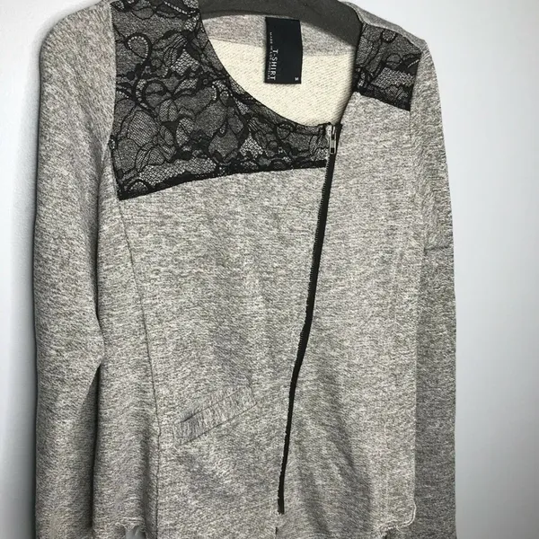 Anthropologie Dolan Lace Panel Gray Zip Up jacket‎ - Image 2