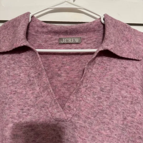 J. Crew Wool Collared V-neck Pink Sweater in Supersoft Yarn - Image 3