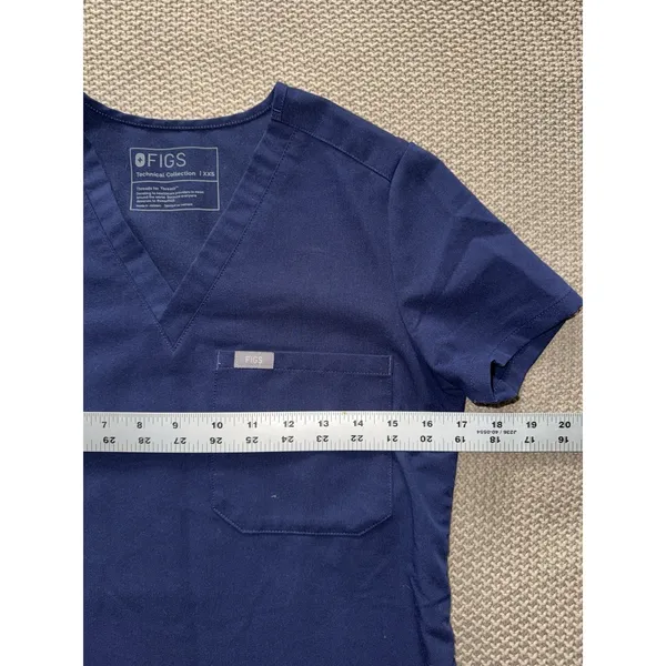 FIGS Women's Technical Collection Scrub Top Blue Short Sleeve V Neck Sz 2XS - Image 6