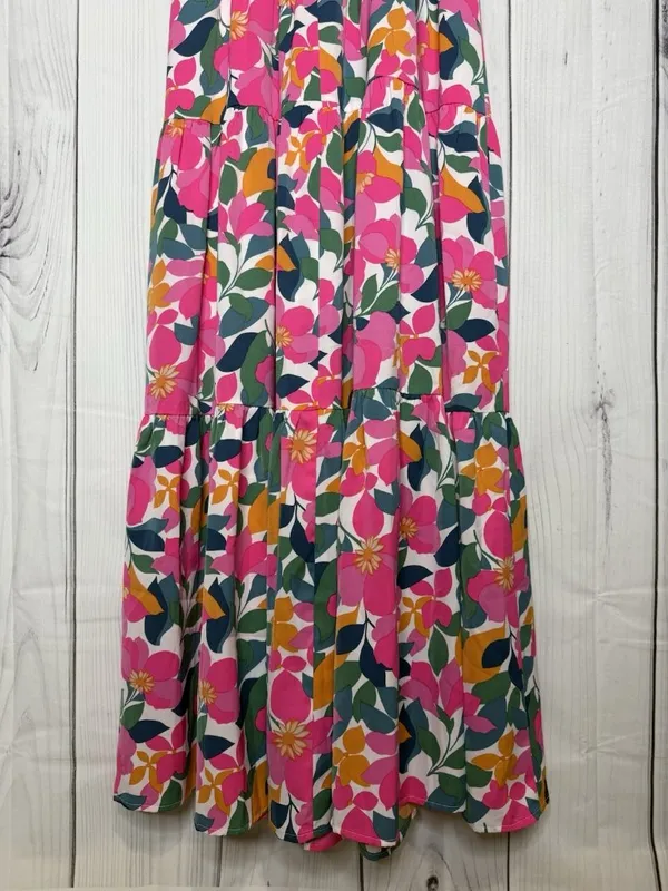 Entro Floral Maxi Dress Sz L Spaghetti Straps Tiered Smocked Back Sundress - Image 7