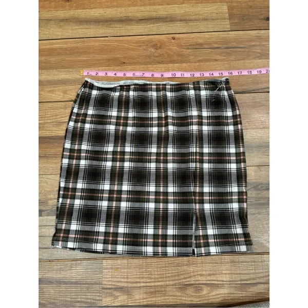 Just Polly New York Plaid Mini Skirt Size L Y2K Preppy Stretch Pull-On - Image 2