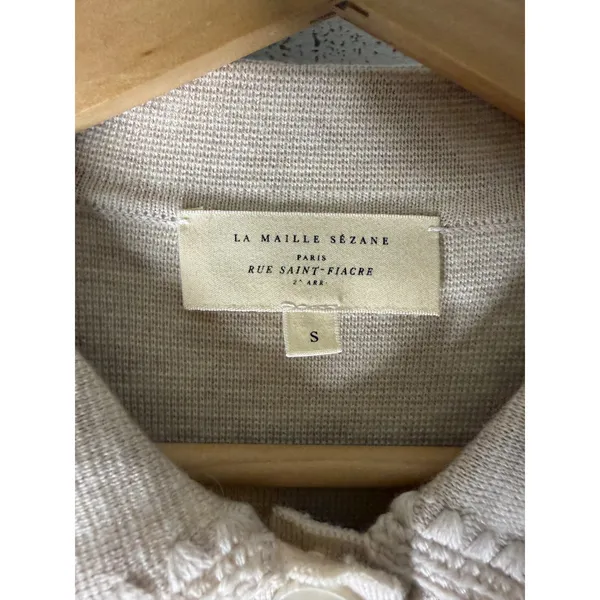 Seanne Betty cardigan textured beige crochet knit detail size small - Image 4