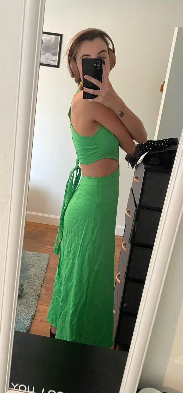 SHEIN Strappy Back Long Linen Dress in Green - Image 2