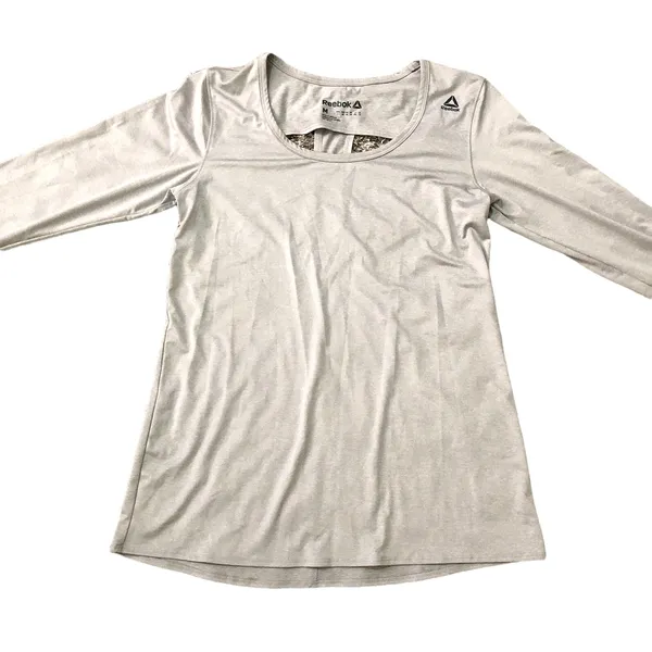 Reebok (M) Gray Long Sleeve Back Cut Out Detail Athletic Exercise Top Tee Shirt - Image 7