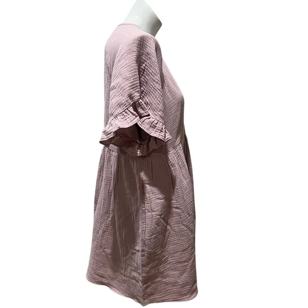 Madewell Women's L Pink Ruffle Sleeve V-Neck Short Minidress - Image 5