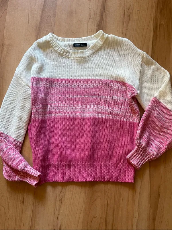 SheIn Pink & Cream Color Block Knit Sweater | Women’s Y2K Cozy Preppy Small - Image 2