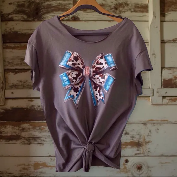 Cowgirl Bow Graphic Tee | Grey – WesternChic handmade - Image 7