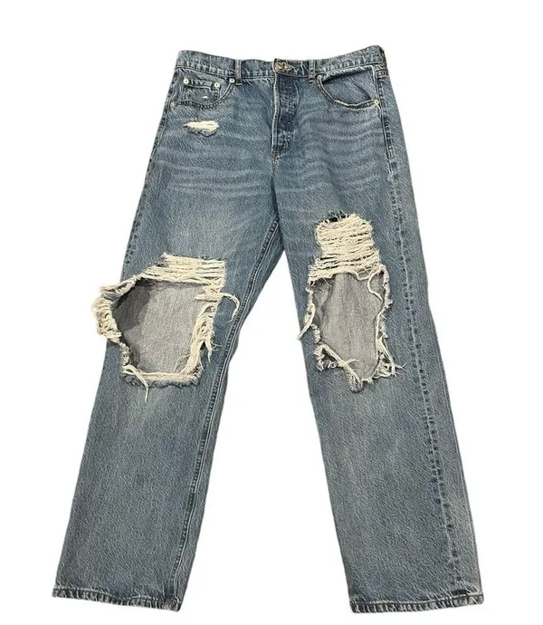 Aeropostale 90s Baggy Button Fly High Rise Ripped Distressed Light Wash Jeans 14 - Image 3