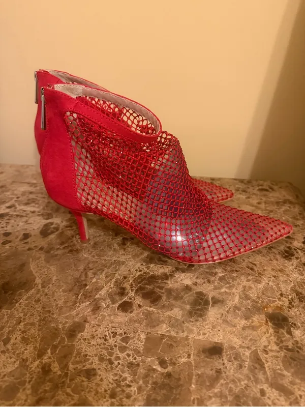 Charles By Charles David Red Mesh Sparkly Pointed Toe Ankle Boots - Image 7