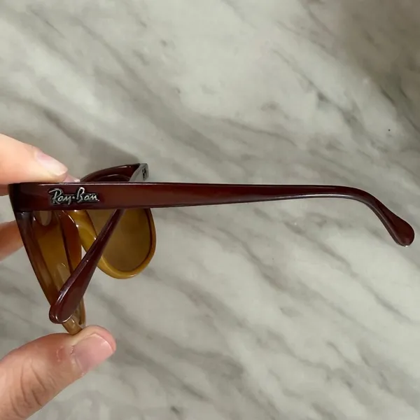 Vintage 80s Ray Ban Brown Polarized Yellow Mirror Lens Round Eye Sunglasses - Image 4