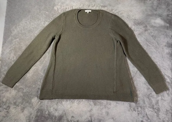 Madewell Women’s Medium Olive Green Textured Knit Crew Neck Sweater Cotton Blend - Image 2
