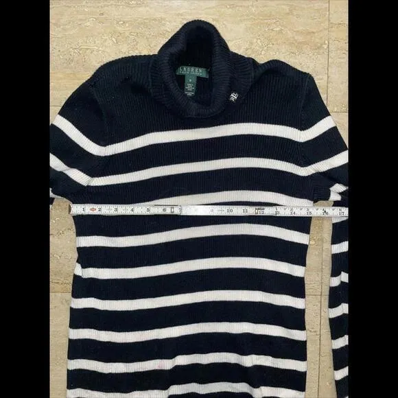 Vtg Lauren Ralph Lauren Womens Medium Cotton Knit Turtleneck Sweater‎ Striped - Image 2