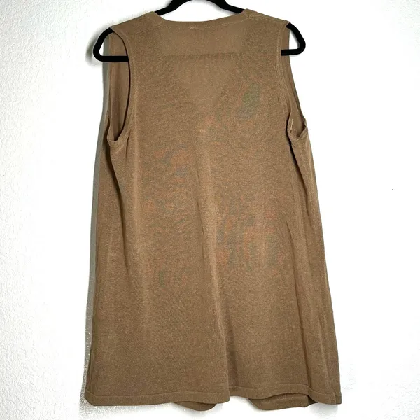Zara L Knit Vest Top longline V-neck button-up front sleeveless sweater linen - Image 3