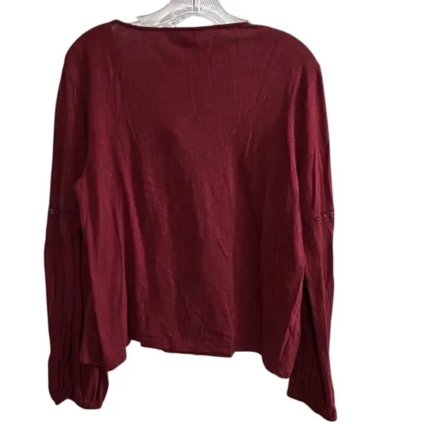 Lucky Brand‎ Women's V-Neck Long Sleeve Blouse Red Size S Casual - Image 8