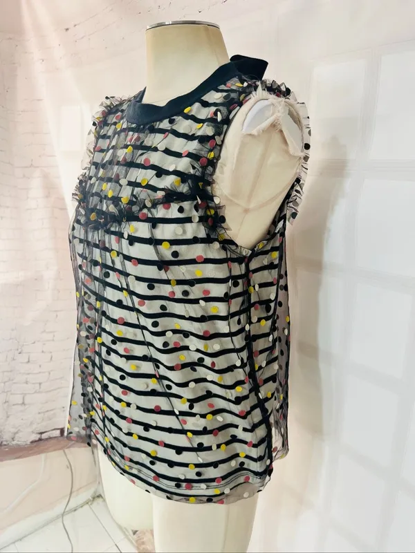 Maeve Anthropologie Black Contrast Dotted Tulle Sleeveless Tank Top Size Small - Image 3