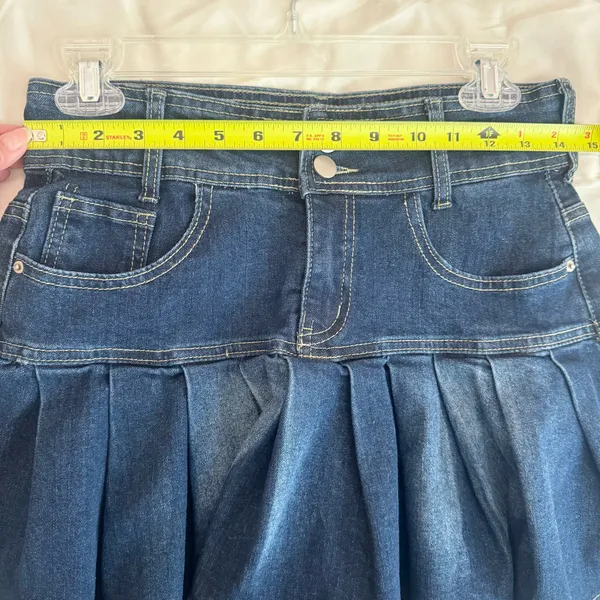 SheIn Dark Blue Pleated Denim Ultra Mini Skirt Size Medium - Image 6