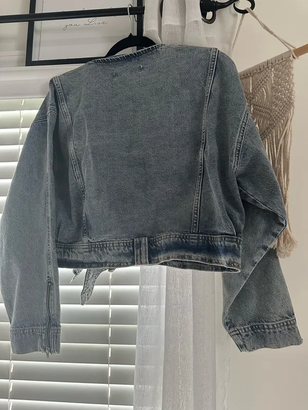 Zara Denim Moto Zip Up Cropped Jacket  - Image 5