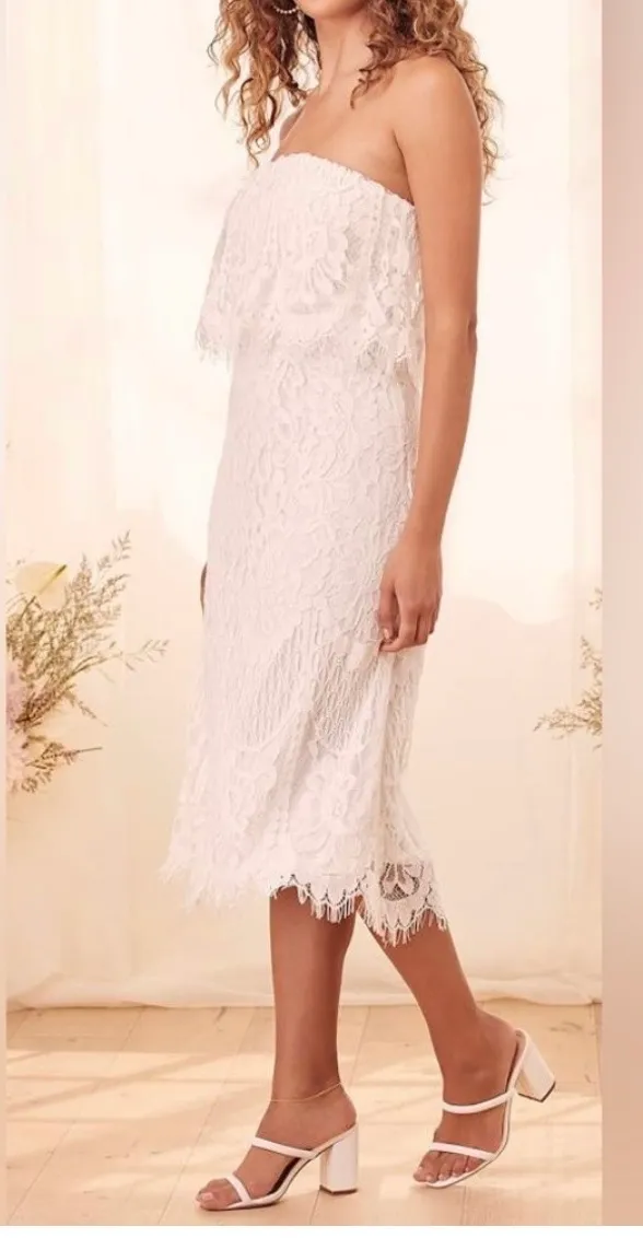 Lulus white Lace Strapless Midi Dress Women's size M - Image 4